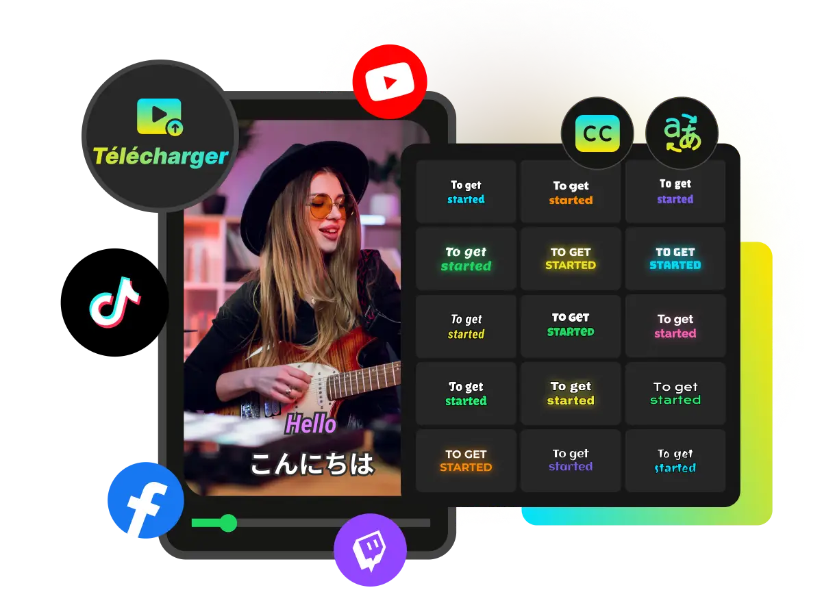 Écran de smartphone affichant une vidéo virale avec des sous-titres multilingues animés